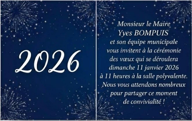 Cérémonie des voeux de la municipalité de Saint-Victor Malescours, le dimanche 11 janvier 2026 à 11h00 à la salle polyvalente